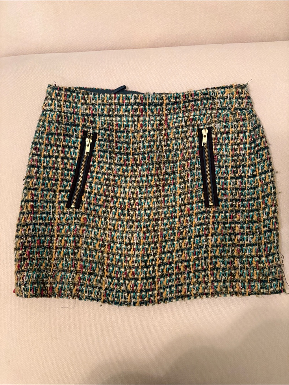 J. Crew Multicolor Tweed Mini Skirt with Zip Pockets